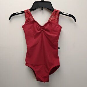 Lucky Leo red leotard with lace tank sleeves xxs